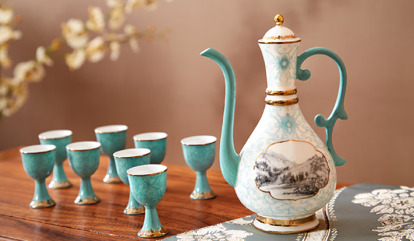 Vintage Chinese Style Gilded Barware Gift Box Set - GC Porcelain