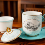 Silk Road Auspicious Clouds Bone China Tea Cup with Lid