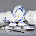 Prosperous Times with Spring Gold-Edged Bone China Dinnerware 22-Piece Set