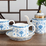 Vintage Chinese Ceramic Home Tea Pot, Tea Cup, and Tea Set