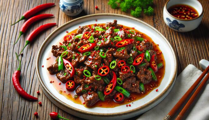 Plating Techniques for Spicy Beef with Chopped Chili