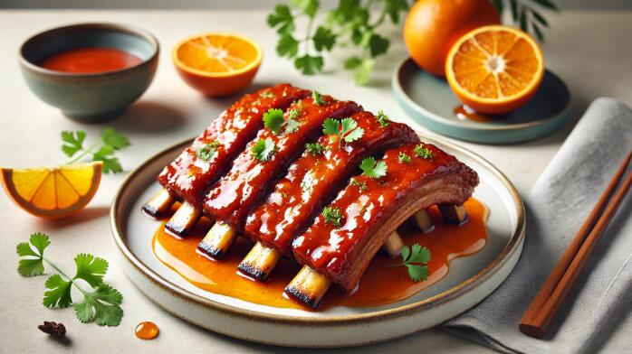 Plating methods for orange juice ribs