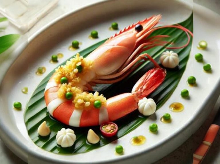 Plating Techniques for Japanese-Style Grilled Shrimp with Mentaiko