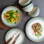 European Style Creative Household Blue Embossed Bowl and Plate Set Cutlery Set
