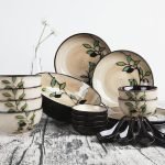 Chinese Household Ceramics Hand-painted Bamboo Leaves Underglaze Bowls and Plates Tableware Wholesale
