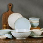 Chinese Creative Embossed Lace Household Ceramic Bowl and Plate Tableware Wholesale