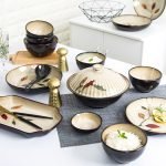 Chinese Household Ceramic Hand Painted Colorful Leaves Underglaze Bowl and Plate Tableware Set Wholesale